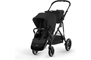 Cybex Gazelle S All-in-One Toddler and Baby Stroller with Over 20 Modular Configurations, Ergonomic Near-Flat Recline, Shopper Basket, and Compact Fold, Moon Black, Black Frame