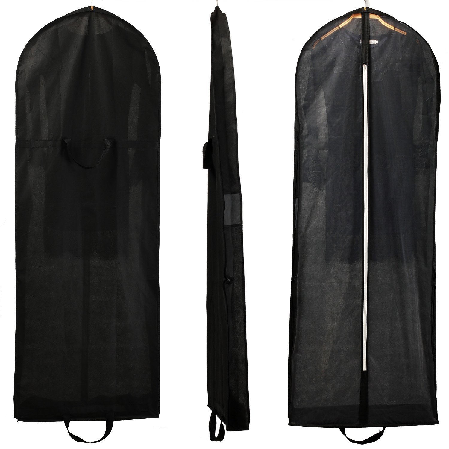HIMRY® [3x] Breathable Garment Clothes Cover Bag 60" Long with Zip, with two pockets, for Dresses, evening dresses, dresses, suits, coats, jackets, trousers and longer clothes, KXB107 black-3x