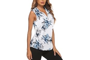 Koscacy Women's Sleeveless Golf Tennis Polo Shirts Zip Up Dry Fit Workout Tank Tops