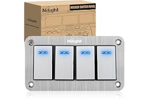Nilight 4 Gang Rocker Switch Panel 3 Pin On Off Pre-Wired Toggle Switches Blue LED Waterproof Aluminum with DIY Stickers for 12V 24V Automotive Cars Marine Boats UTV Truck Jeeps