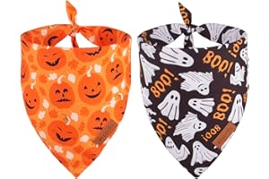 PTDECOR Halloween Dog Bandana, Reversible Holiday Dog Scarf, Multi Size Offered, Triangle Dog Halloween Bandanas for Medium Large Dogs Pets (Black & Orange, Large)