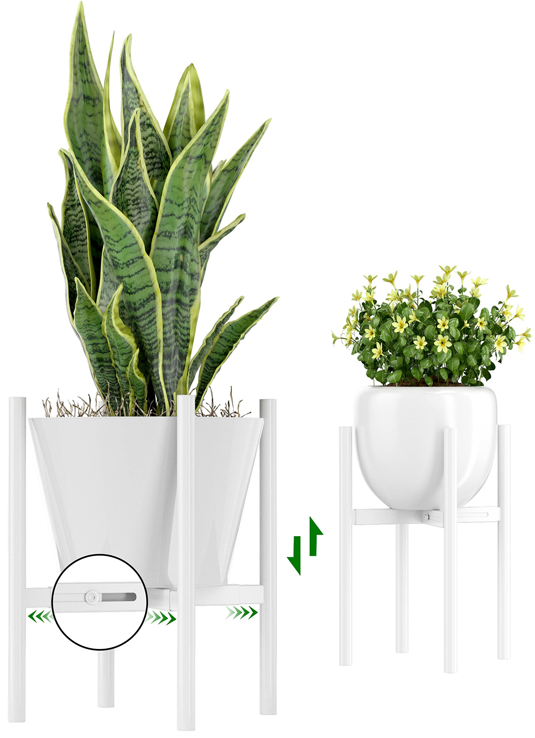 EKNITEY Adjustable Plant Pot Stand: Indoor Outdoor Modern Flower Holder Metal Plant Rack Organizer Planter Stand for Garden Patio Corner Bathroom Living Room Balcony Home Office (White)