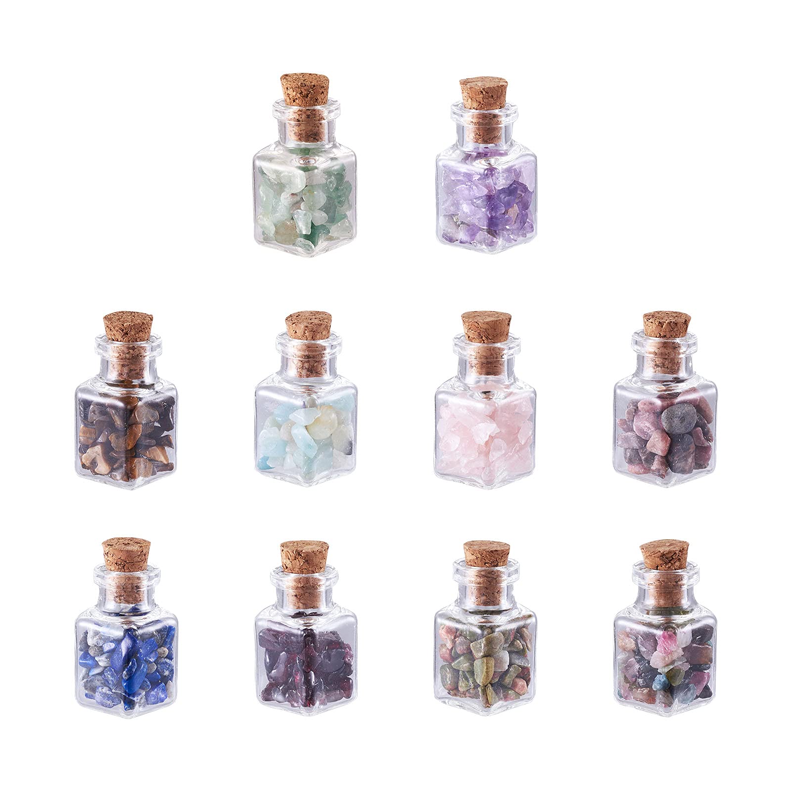 Beadthoven 30pcs Mini Gemstone Wishing Bottles Tumbled Reiki Gemstone Chip Beads Set for Healing Balancing Chakra Reiki Wicca Wish Jewelry Craft Making