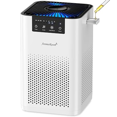 AromaRoom Air Purifiers for Bedroom with 3-in-1 HEPA Filter, Air Purifiers for Home Pet Pee Smell with Aromatherapy, Quiet 360° Airflow Air Cleaner for Office, Dorm, Apartment, Kitchen, AP102 White