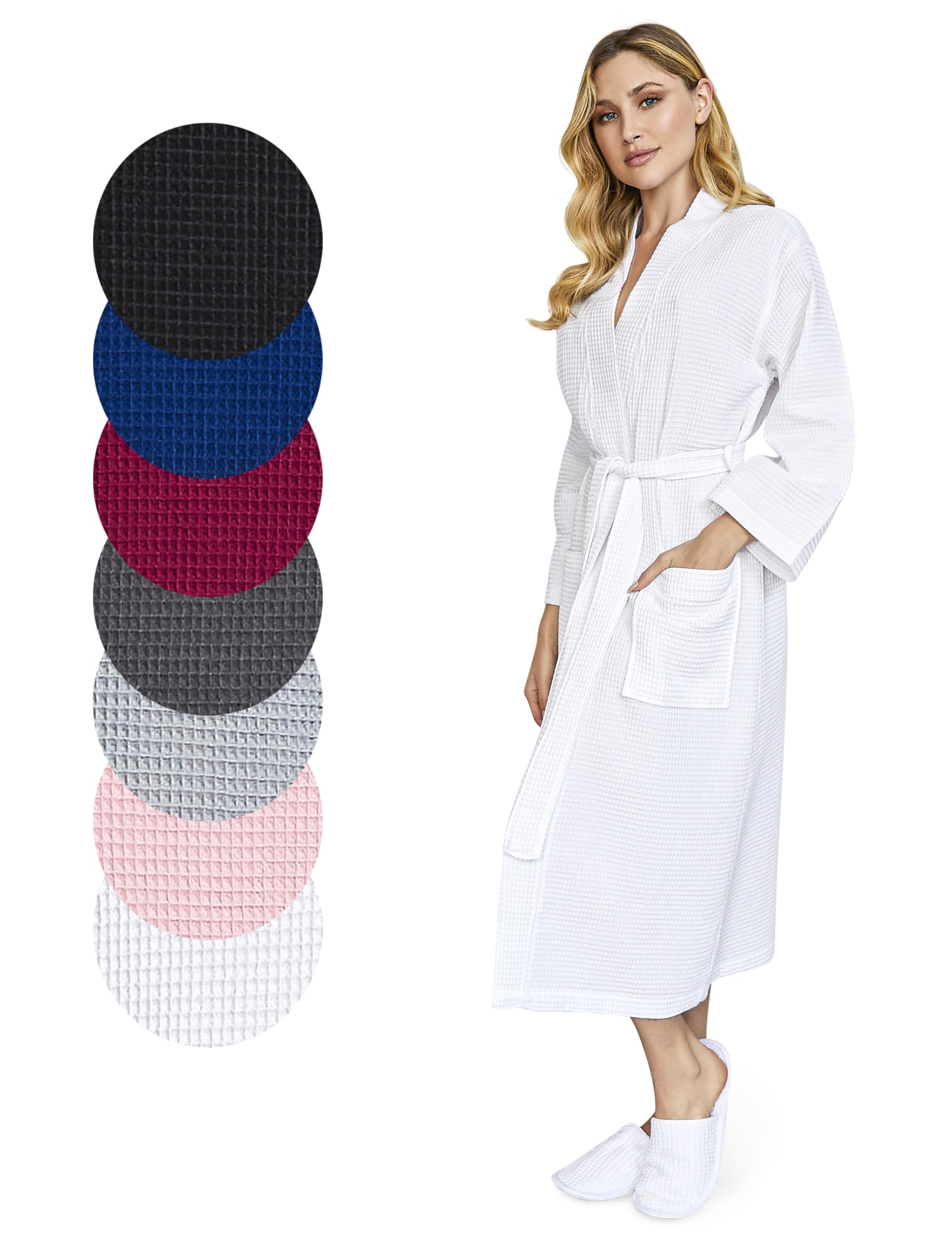 Photo 1 of Lotus Linen Waffle Robes for Women - Lightweight Cotton Kimono Bathrobe - Long Soft Spa Bath Robe