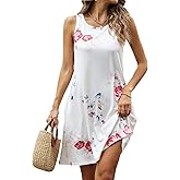 Genhoo Women's Casual Summer Sleeveless Dresses Plus Size Swing Tank Dress Hawaiian Beach Sundress with Pockets