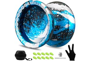 YOYOSTUDIO X0312 Responsive Yoyo Professional Yoyo for Adults Kids 8-12, Unresponsive Yoyo for Fingerspin Yoyos Tricks with Yo Yo Bearing Kit, 10 Yo-Yo Strings, Case & Glove (Black Blue Silver)