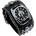 GOGARAMA New Year Before Christmas Numerals Leather Strap Skull Quartz Punk Men's Wrist Watch,Women's Birthday Christmas Halloween Good Gifts Watch