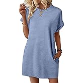 EVALESS Womens Summer Dresses 2026 Fashion Short Sleeve Cute Spring Mini Dress Crewneck Casual Beach Vacation Dresses