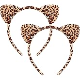 WHAVEL Cheetah Ears Leopard Cat Ears 2PCS Cheetah Print Headband Soft Furry Cute Halloween Headbands for Women