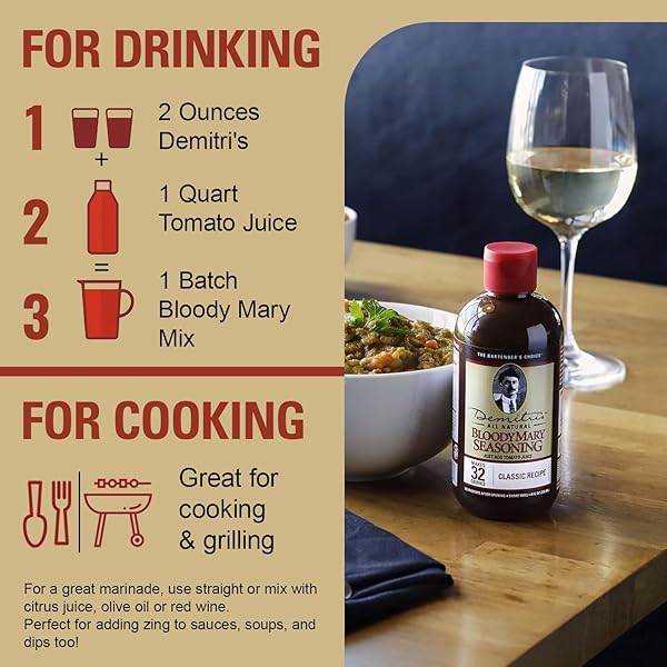 DEMITRI’S BLOODY MARY SEASONING CLASSIC RECIPE – BLOODY MARY MIX – CONCENTRATED DRINK MIXER – BOLD RICH FLAVOR – PERFECT FOR HOME BRUNCH PARTIES & COCKTAILS – 8OZ BOTTLE (PACK OF 1)