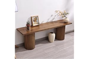 WINWY Fluted Wood Bench, 51" Farmhouse Solid Wood Bench Seat for Entryway, Dining Room, Indoors, Rounded Leg, Easy Assembly, Natural