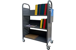 Workington Rolling Book Truck Book Cart with 3 Flat Shelves, Library Book Cart with Swivel Lockable Casters 3001 Gray