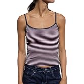 Women Stripe Print Cami Top Y2k Spaghetti Strap Backless Crop Tank Aesthetic Sleeveless Slim Fit Going Out Tops
