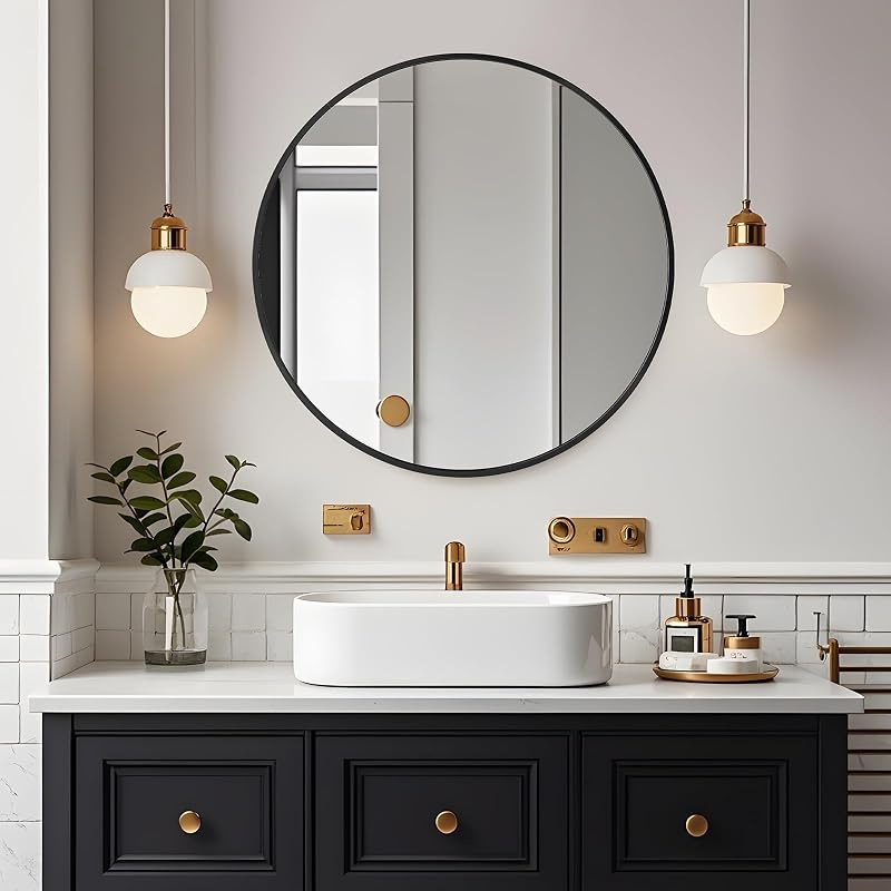 Amazing Tour 50cm Round Mirror Brushed Frame Wall Mounted Bathroom Mirror