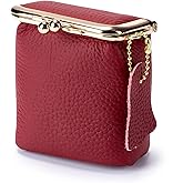 Litchi Leather Coin Purse for Women, Portable Vintage Wallet Mini Lipstick Holder Fashion Solid Color Kiss Lock Key Storage Square Pouch (Wine red)