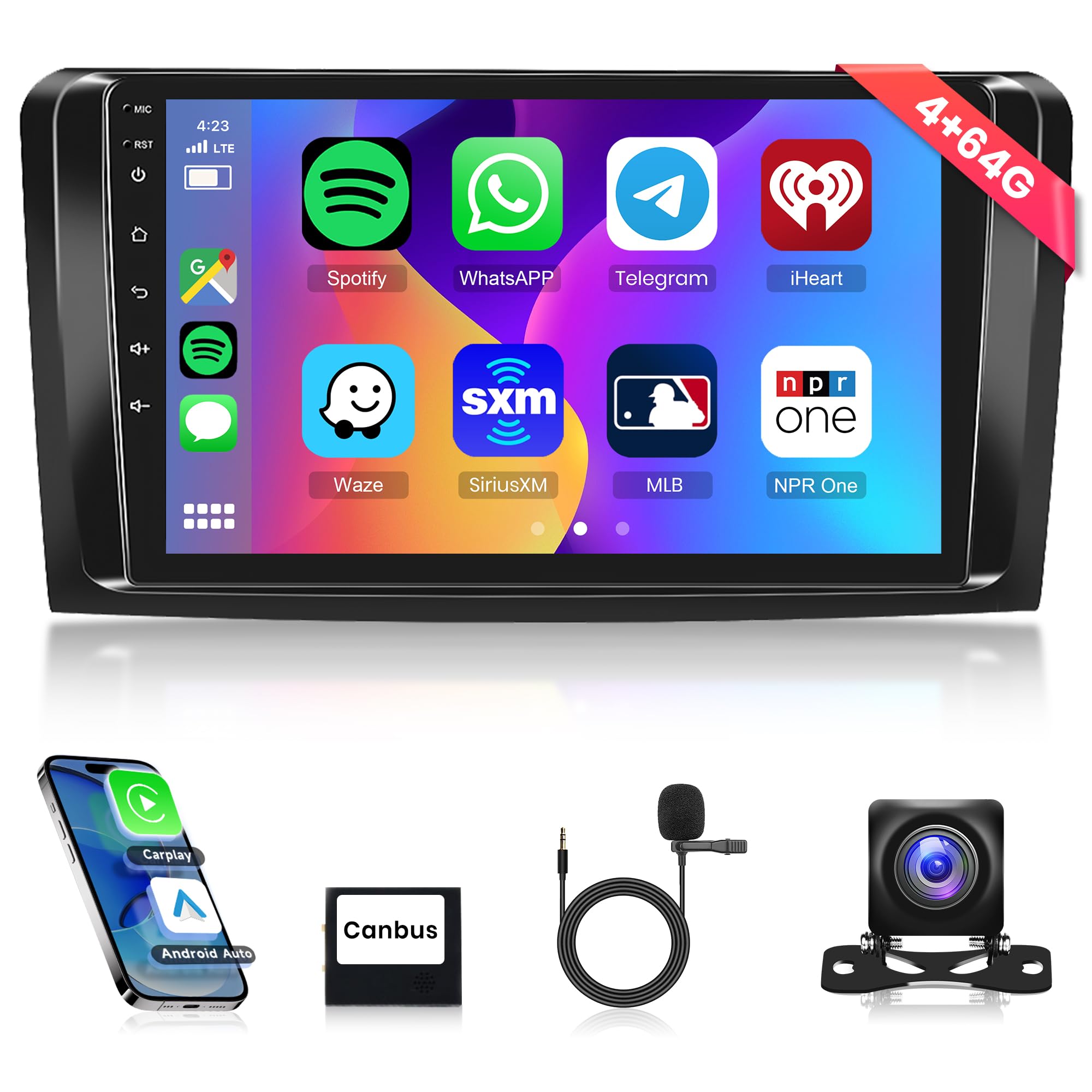 4G 64G Android Car Stereo for Mercedes Benz W164 X164 ML350 ML500 ML280 GL320 GL350 GL450 2005-2011 with Carplay, 9 Inch Car Radio with GPS Bluetooth FM RDS EQ WiFi Mirror link Backup Camera