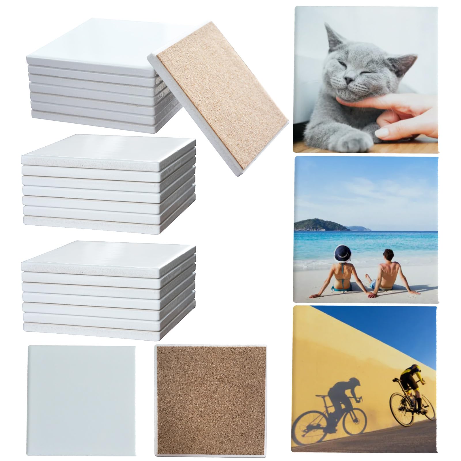 Photo 1 of Sublimation Ceramic Coasters Blanks Square Coaster for Drinks, Absorbent Ceramic Stone Coaster Set with Cork Backing Pads, Heat Transfer Cup Coasters for Home Decor ?24 Pack?