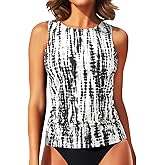 Daci Tankini Tops for Women High Neck Swim Top Tummy Control Bathing Suit Top Modest Swim Tank Top No Bottom