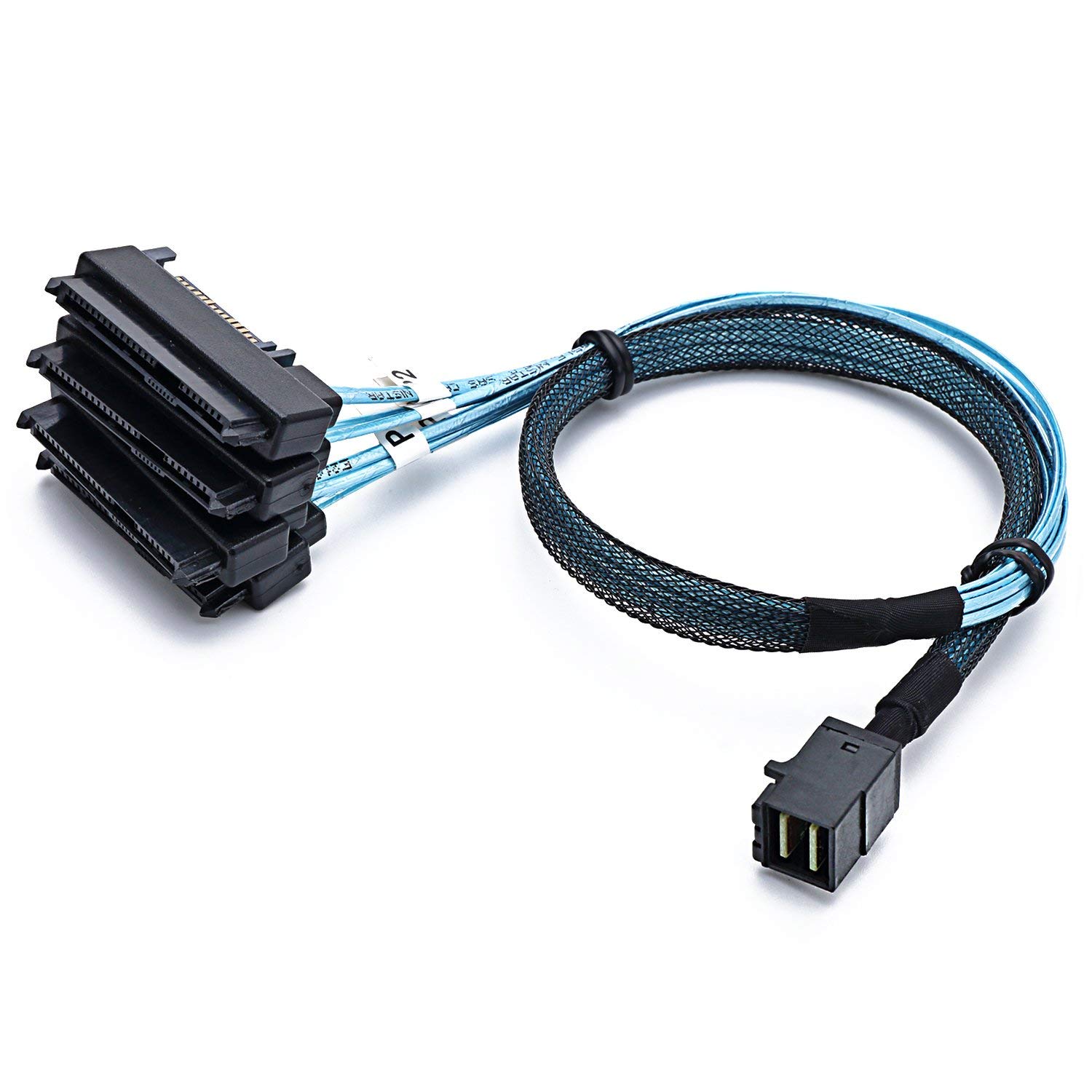 CableDeconn SFF-8643 Internal Mini SAS HD to (4) 29pin SFF-8482 connectors with SAS 15pin Power Port 12GB/S Cable (1M)