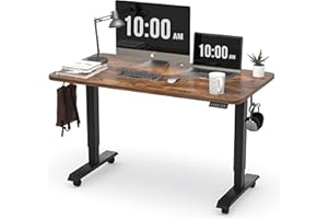 Monomi Electric Height Adjustable Standing Desk, 48x24 Inches, Ergonomic Home Office Sit/ Stand Up Desk (Black Steel Frame/Rustic Brown Top)