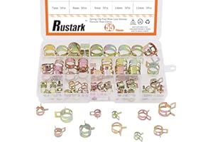 Rustark 55Pcs Spring Band Type Action Fuel Line Silicone Vacuum Hose Pipe Clamp Low Pressure Air Clip Clamps Fasteners Assortment Kit (5 x 7mm 8mm 9mm 10mm 11mm 12mm 13mm 14mm 15mm 16mm 17mm)