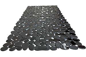 TIKE SMART “Pebbles” Non-Slip Bathtub/Shower Mat 27.5”x14” Rectangular, Non-Toxic, Safe, Clean, Machine-Washable, Superior Grip & Drainage, Vinyl, for Smooth Floors ONLY, Opaque Black