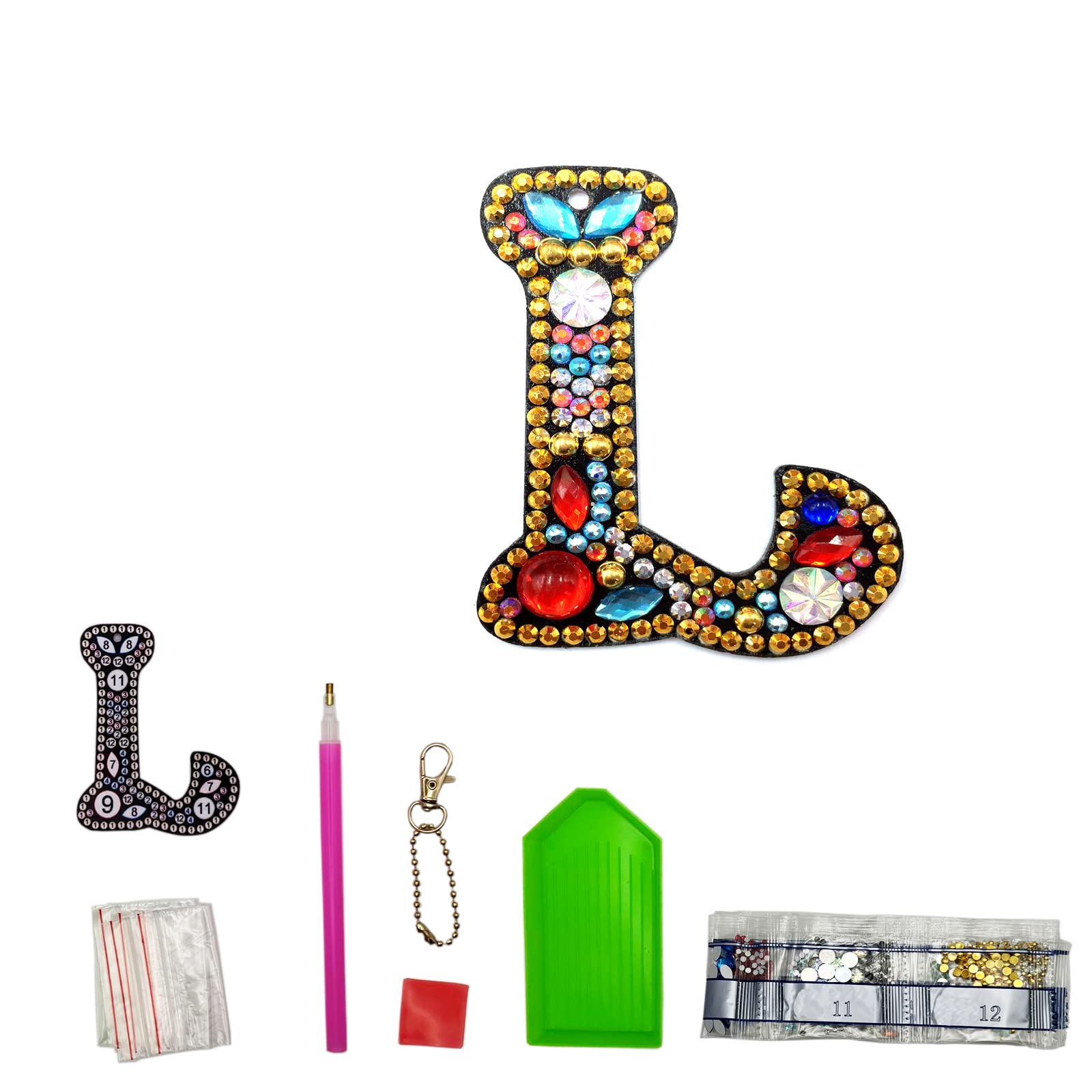 MEDOYOH DIY Letters "L" Diamond Painting Key Chains, Double-Sided Retro DIY Diamond Painting Kits Keychain, DIY Letters Art Craft Crystal Diamond Keyring Kits for Key Chain Pendant Bag Decor Brooch