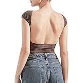 SUUKSESS Women Backless Sexy Going Out Tops Double Lined Open Back Y2k Basic Tee Shirts