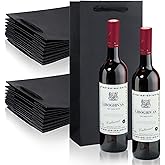 Yeaqee 50 Pack Wine Bags for Wine Double Bottles Gifts Carriers 6.6x3.6x13.8 Craft Bottle Bags Bulk with Handles Paper Tumbler Carriers, Party Gift Pocket with Handle(Black)
