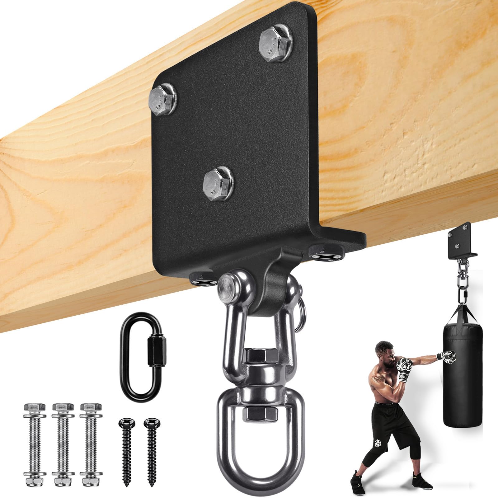 BeneLabel Punching Bag Hanger, Boxing Bag Bracket Beam Mount 360 Swivel Heavy Bag Hanging Hook Hardware with Carabiner for Speeding Exercise Muay Thai Training Swing Hammock Chair, 1000lbs
