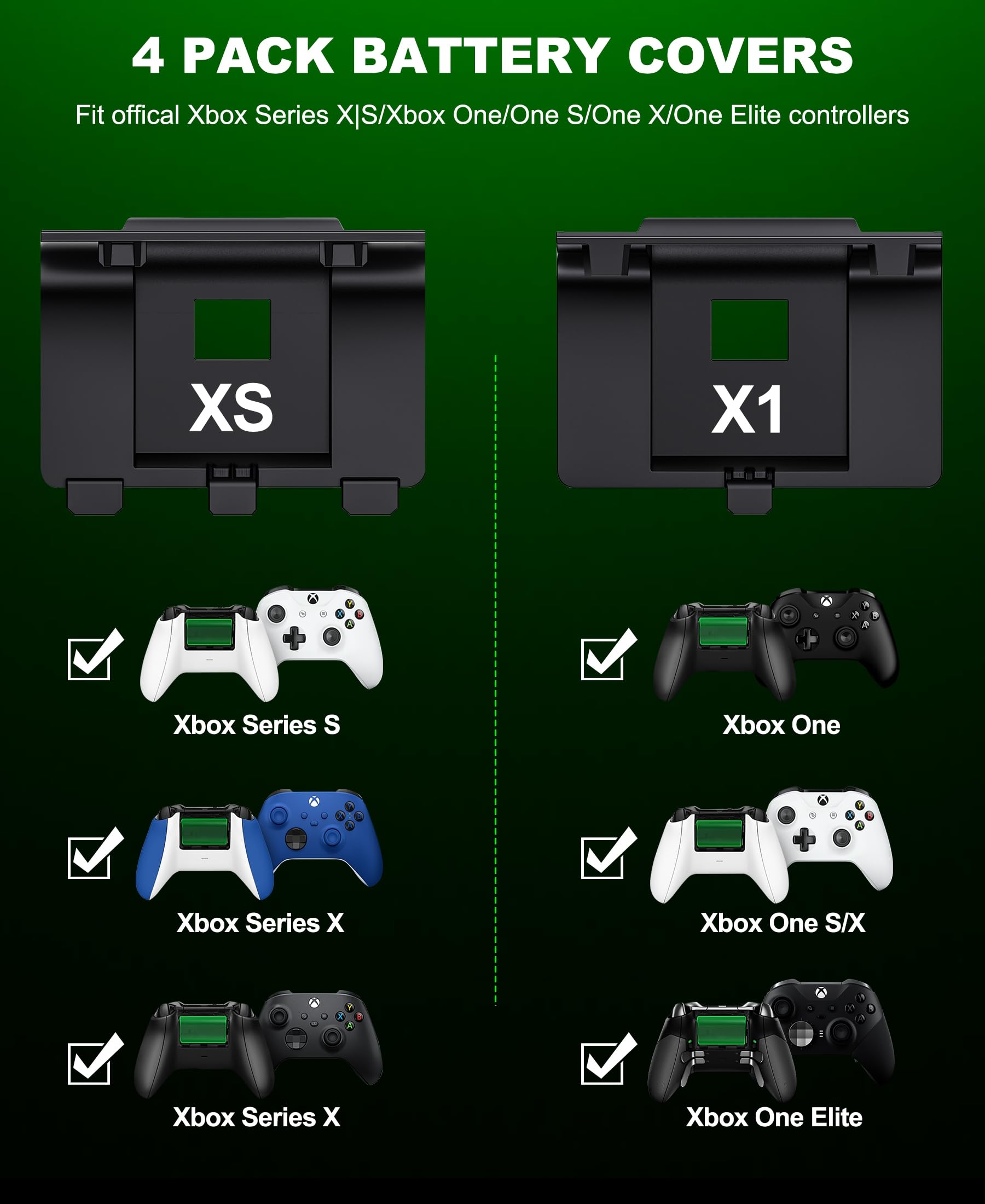 EXTREMECOOL Rechargeable Xbox Controller Battery Pack for Xbox Series X|S/One S|X/One Elite Controllers, Xbox Play and Charge Kit Incl. 2x3600mWh X-1 Batteries, 4X Battery Covers, Xbox 360 Skins
