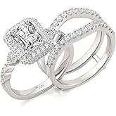 Newshe Jewellery Moissanite Wedding Sets for Women 925 Sterling Silver Engagement Rings Set Radiant Bridal Band Enhancer Size