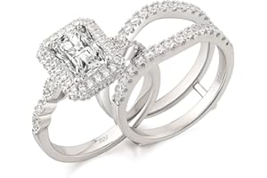 Newshe Jewellery Moissanite Wedding Sets for Women 925 Sterling Silver Engagement Rings Set Radiant Bridal Band Enhancer Size