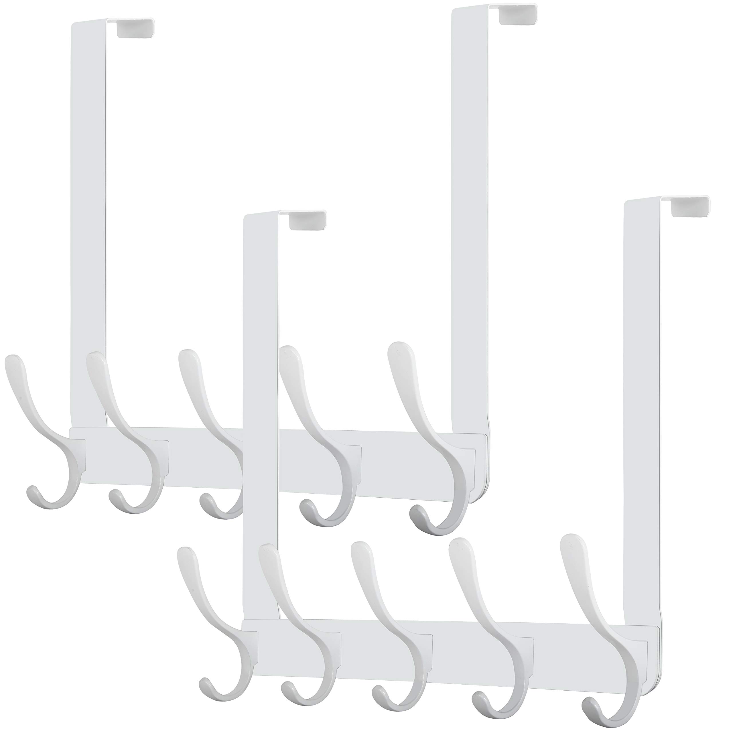 WEBI Over The Door Hooks,Door Hanger,5 Coat Hooks,Over The Door Towel Rack Coat Rack for Hanging Towels,Clothes,Back of Bathroom,White,2 Packs