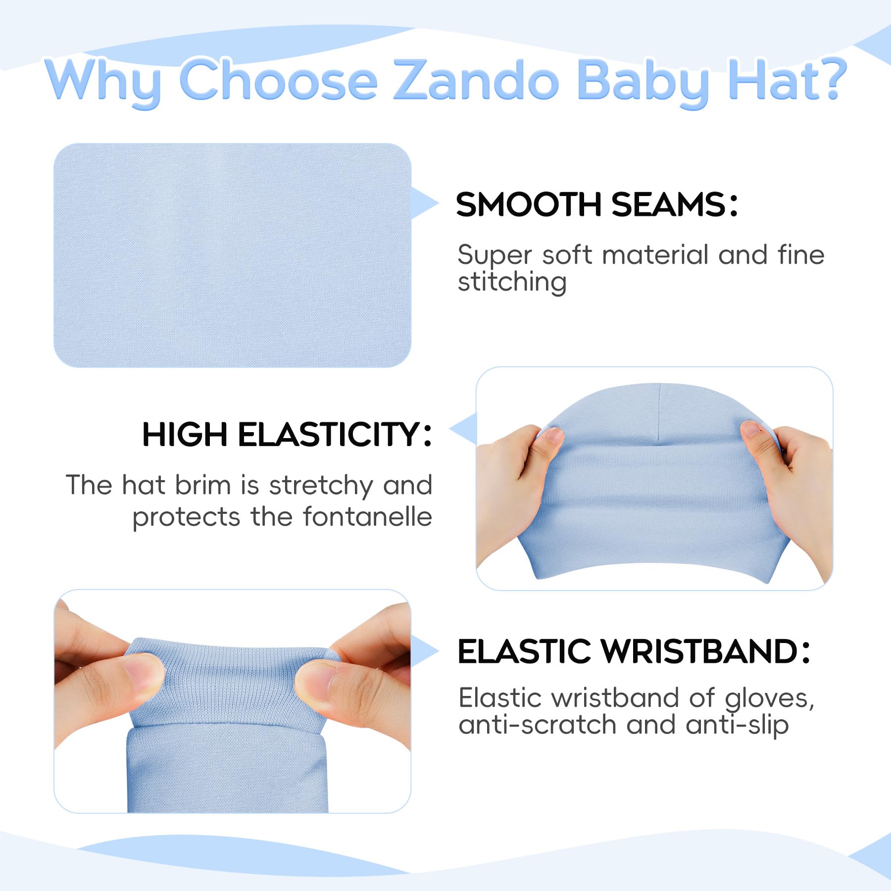 Zando Baby Hats and Mittens Newborn Hospital Hat Essentials Warm Knit Beanie Safety Anti-Scratch for Boys Girls 0-6M