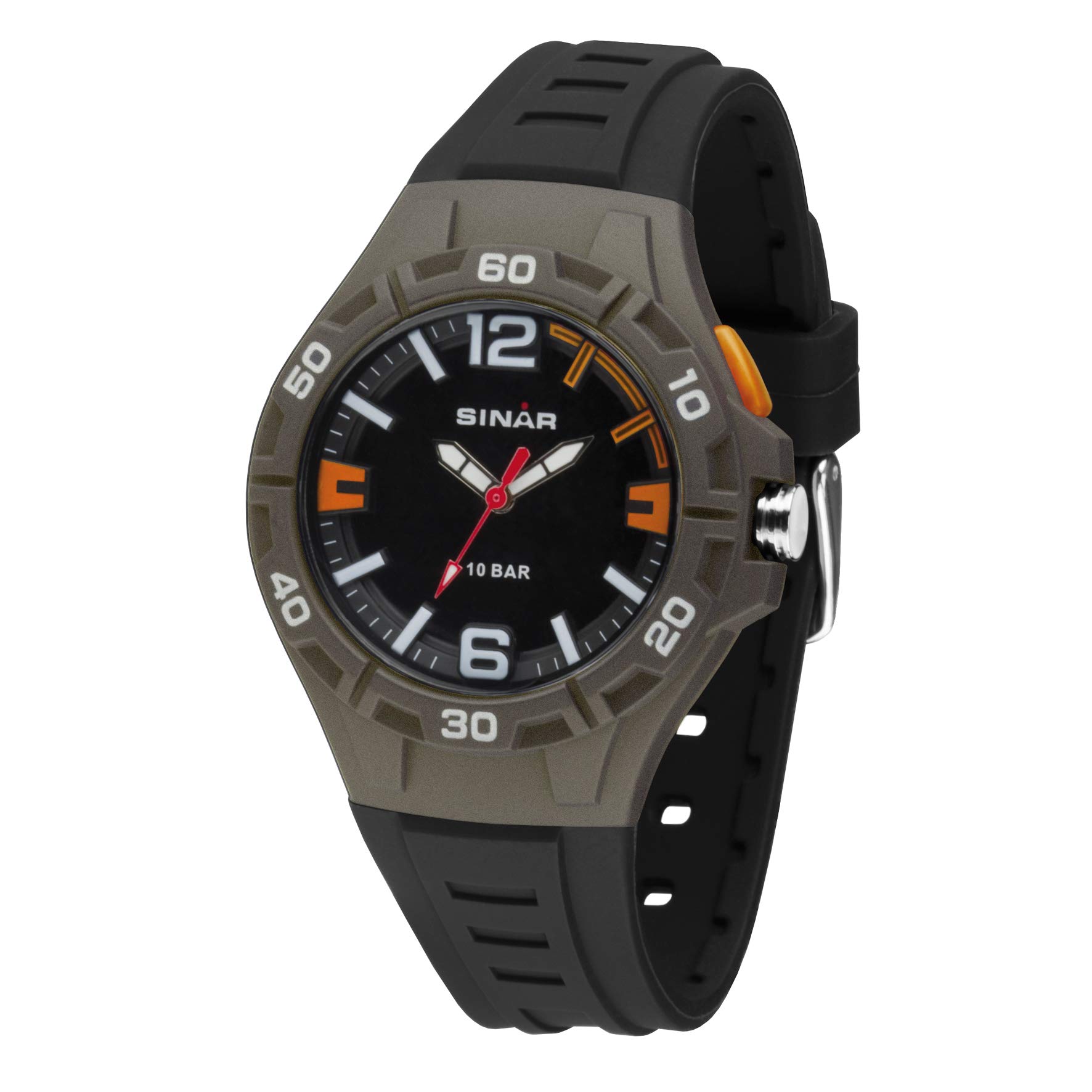 SINAR XB-37-5 Boys' Watch Youth Watch Sports Watch Outdoor Fitness Analogue Quartz 10 Bar with Light Black Grey Orange, Grey-Orange, Strap