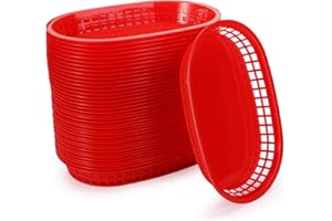 Cedilis 40 Pack Fast Food Baskets, 10.5 x 7 Inch Plastic Baskets, Food Service Tray for Hot Dogs, Burgers, Sandwiches, Fries,