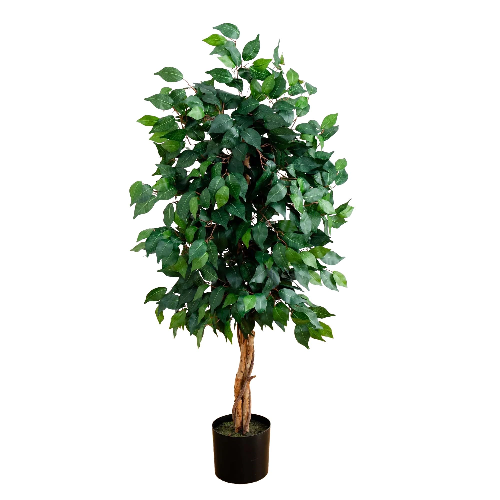 Photo 1 of *** broken pot***  broken trunk*** Nearly Natural 4ft Triple Trunk Artificial Ficus Tree with Natural Wood Trunks, Fake Tree for Indoor Home Décor, Faux Ficus Tree with Black Nursery Pot