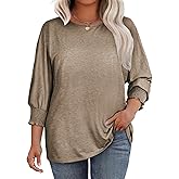 Eytino Plus Size Tops for Women Crew Neck 3/4 Sleeve T-Shirts Loose Casual Solid Basic Business Tees Blouses(1X-5X)