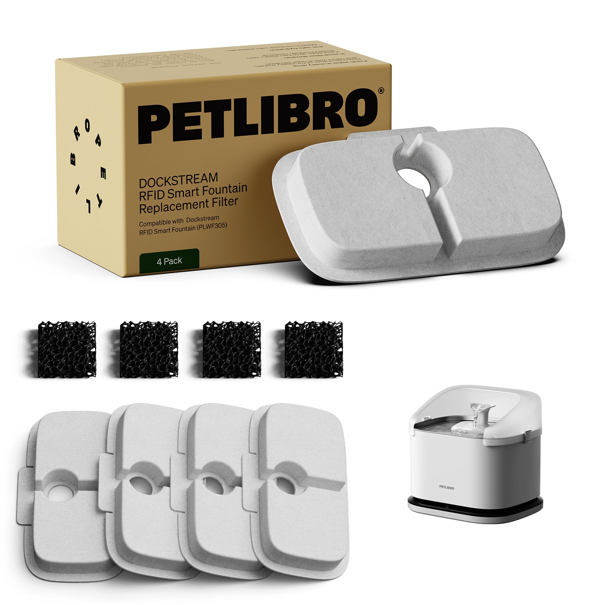 PETLIBRO Replacement Filters, for RFID Dockstream Smart Cat Water Fountain PLWF305, 4-Pack