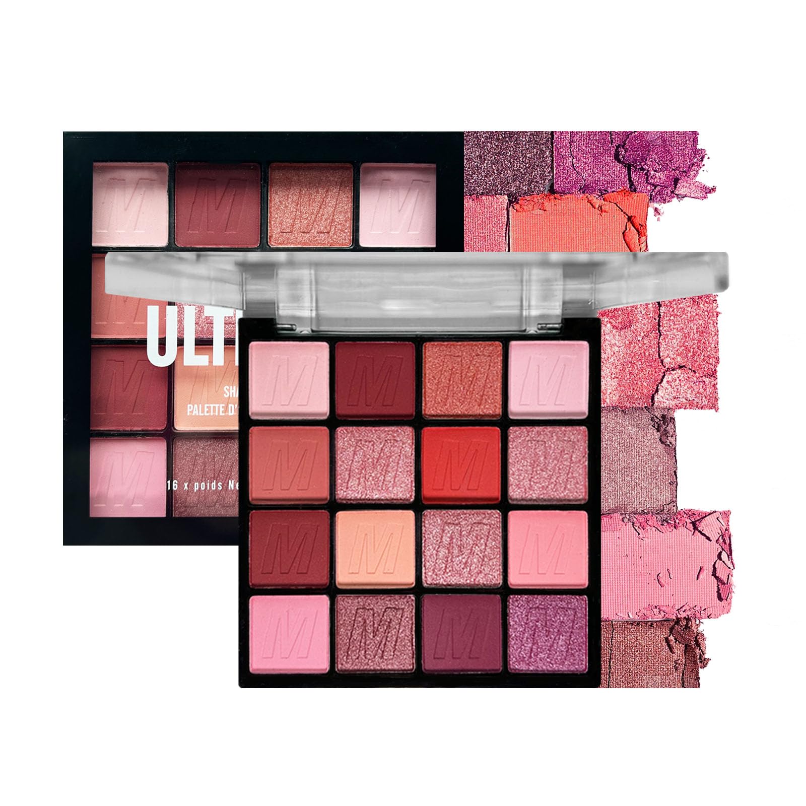 Pink Eyeshadow Palette Make-Up Palettes, Matte Shimmering Red Eye Shadow Pallets for Women, Cool Girl Matte Make Up, Glitter Eyeshadows 16 Colour Waterproof Long Lasting Highly Pigmented
