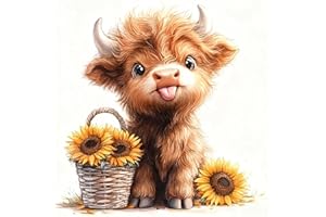 Cow Diamond Art Kits for Adults,Highland Cow Diamond Painting for Adults,Round Full Drill 5D Diamond Paintings Gem Art for Ho