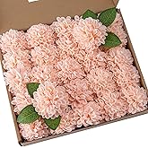 DuHouse Artificial Wedding Dahlia Flowers 25pcs Fake Foam Roses with Stem for Wedding Bouquets Centerpieces Arrangements Decoration(Blush)
