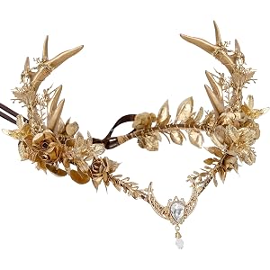 MOSTORY Flower Elf Antler Crown - Woodland Fairy Circlet for Renaissance Accessories Women Fairy Costume Renfaire Cosplay
