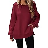 SunnyMelody Womens Oversized Batwing Sweater Fall 2025 Crew Neck Pullover Knit Tops - Outside Seam, High-Low Hem, Side Slit