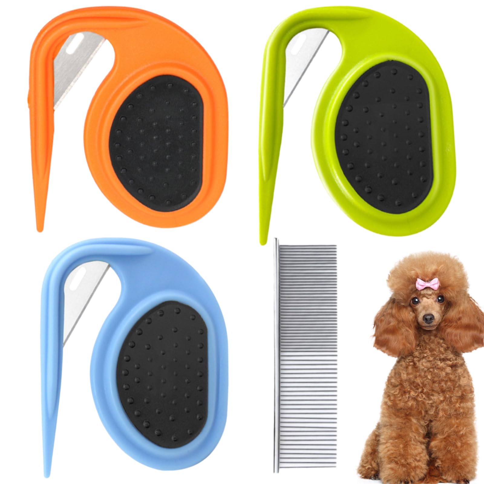TYXHXTF 4 Pieces Pet Combs, Pet Grooming Brush, Dog Brushes for Grooming, Dematting Comb for Dogs and Cats, Fur Detangling Tool for Pets