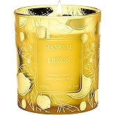 M&SENSE Lemon Vegan Soy Candles, Non Toxic 8.1oz 42-Hour Long Burning, Winter Aromatherapy Candle for Office Stress Relief, Housewarming New Year Gifts