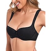 Lemorosy Women's Push Up Lightly Padded Lace Demi Half Cup Underwire Balconette Mesh Bra
