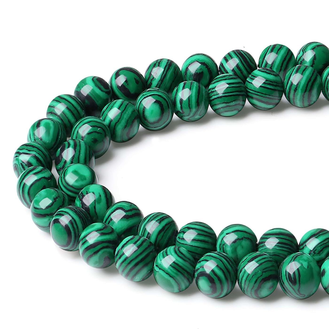 XIANNVXI 8mm Round Loose Malachite Beads for Bracelet Making Malachite Crystal Green Beads for Crafting 47 Pcs